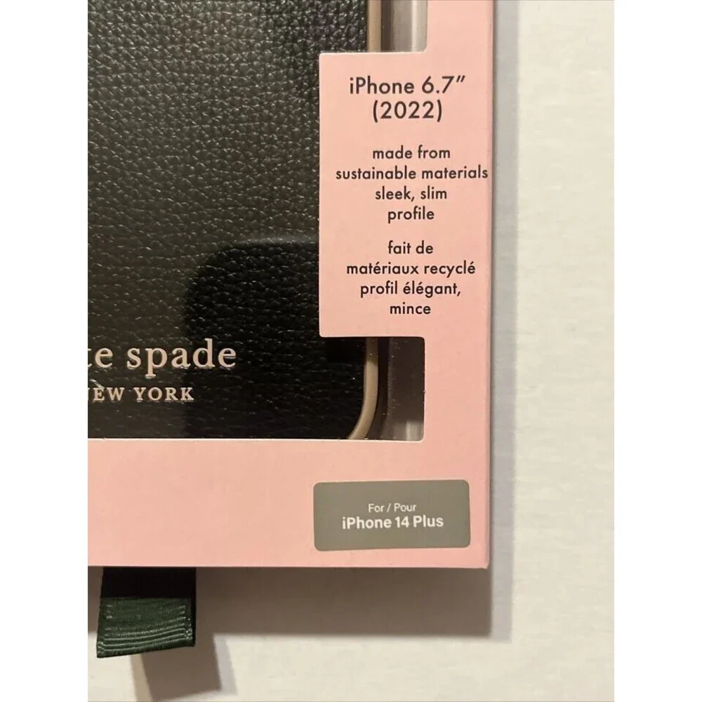 Kate Spade Apple iPhone 14 Plus Black Protective Wrap Case NEW